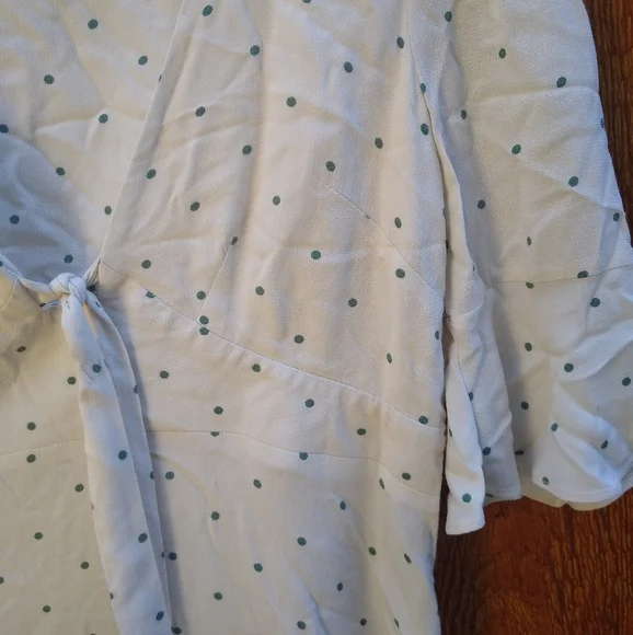Free People All Yours Cream Green Polka Dot Wrap Bust Tie Mini Dress Small 4 - Picture 10 of 16